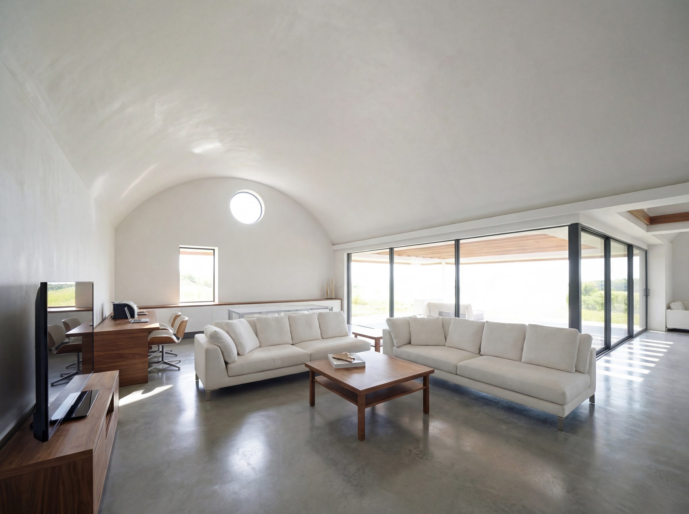 Vaulted ceiling living room at Bodrum villa, Turkey