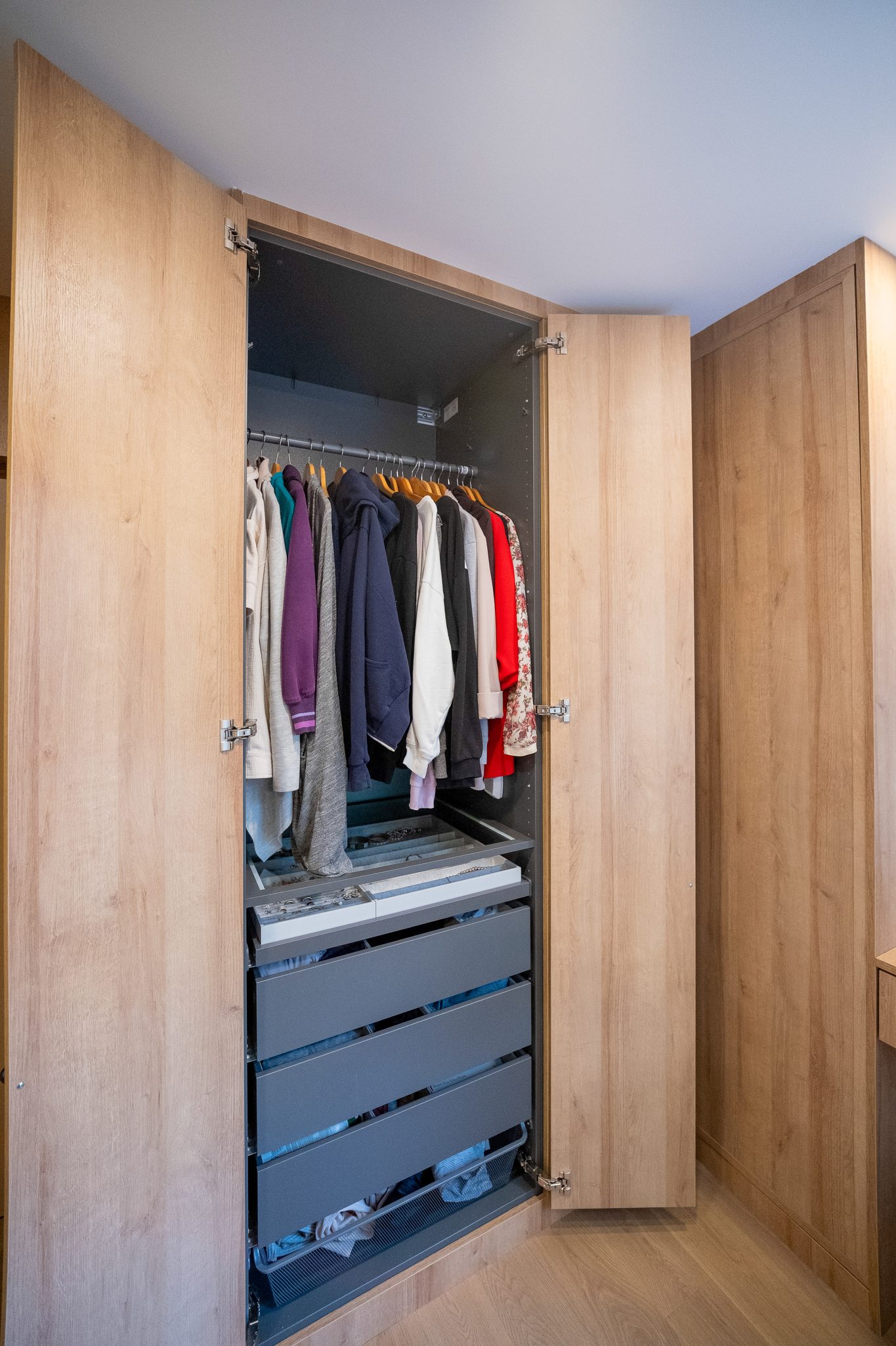 Custom wardrobe interior, High Park renovation, Toronto