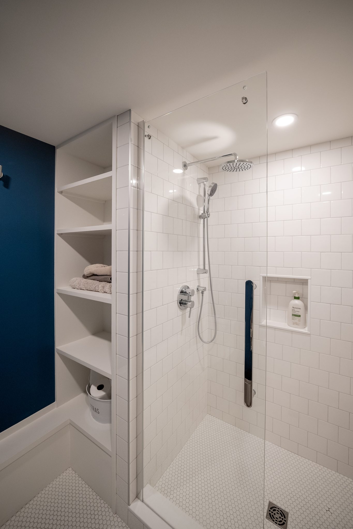 Bathroom built-in shelving, High Park renovation, Toronto